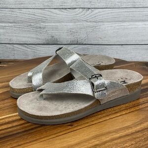 Mephisto Helen Sandal Silver Vernise Metallic Leather Cork Comfort Size 6 EU 36